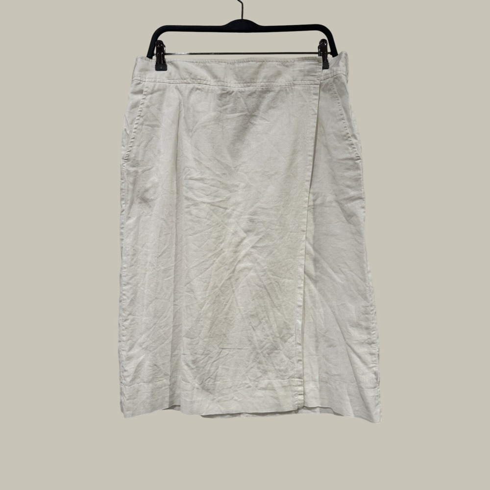Gap White Linen Cotton Wrap Midi Skirt Large Coastal Lagenlook Earthy Boho‎